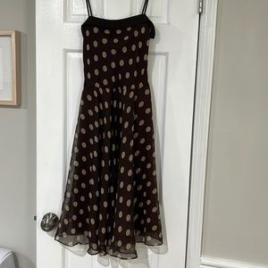 Vintage brown sleeveless polka dot dress